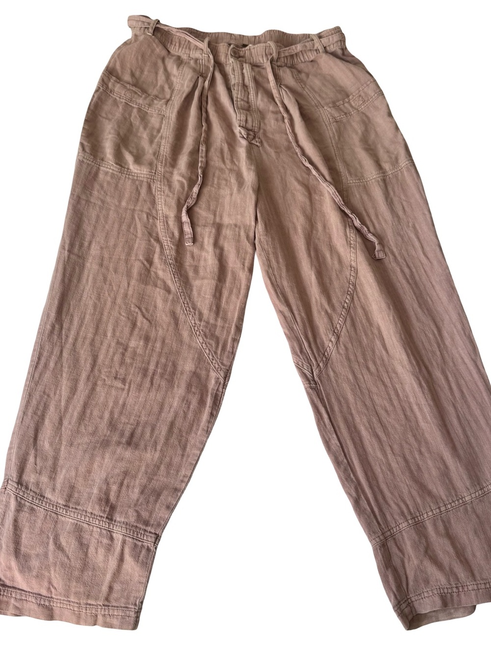 Free People Women’s Pink Livin In The City Seamed Pants Cotton Linen Size L